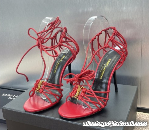 1:1 Saint Laurent Babylone Heel Sandals 9.5cm in Lambskin Leather Red 0825093