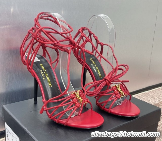 1:1 Saint Laurent Babylone Heel Sandals 9.5cm in Lambskin Leather Red 0825093