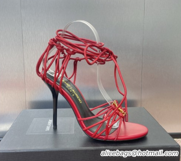 1:1 Saint Laurent Babylone Heel Sandals 9.5cm in Lambskin Leather Red 0825093
