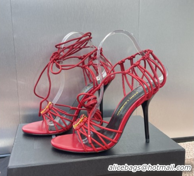1:1 Saint Laurent Babylone Heel Sandals 9.5cm in Lambskin Leather Red 0825093