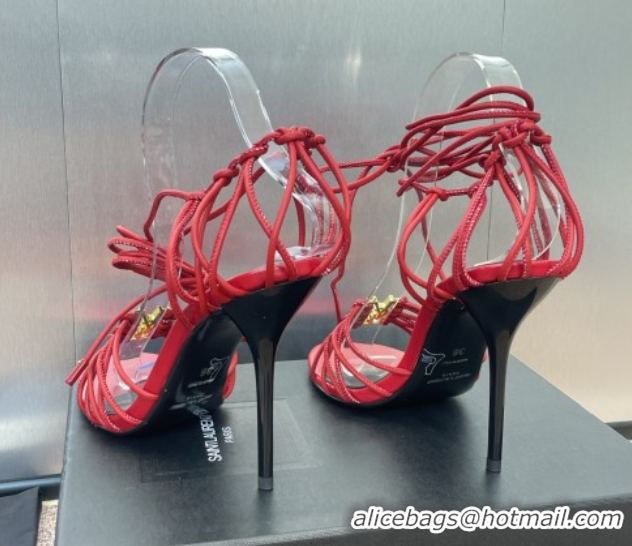 1:1 Saint Laurent Babylone Heel Sandals 9.5cm in Lambskin Leather Red 0825093