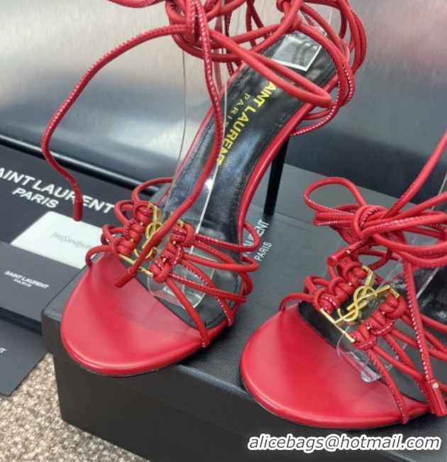 1:1 Saint Laurent Babylone Heel Sandals 9.5cm in Lambskin Leather Red 0825093
