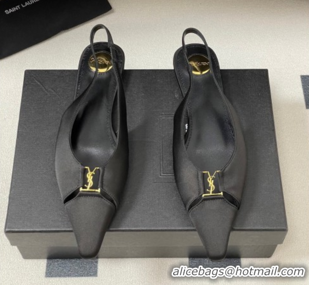 Duplicate Saint Laurent Babylone Flats Slingback in Satin Black 0825094