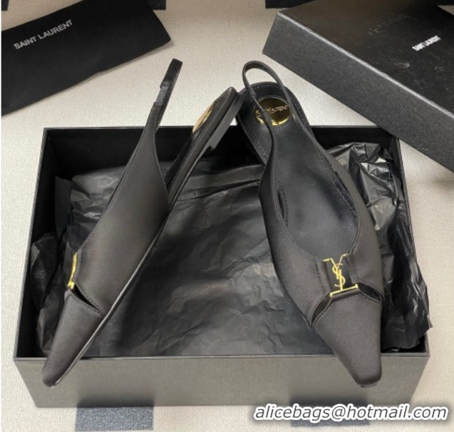 Duplicate Saint Laurent Babylone Flats Slingback in Satin Black 0825094