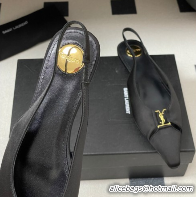 Duplicate Saint Laurent Babylone Flats Slingback in Satin Black 0825094
