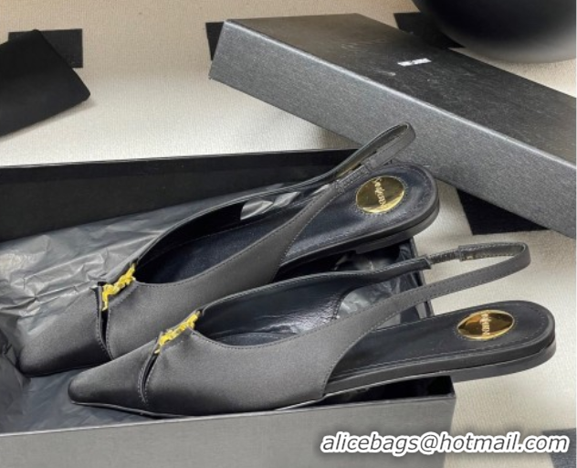 Duplicate Saint Laurent Babylone Flats Slingback in Satin Black 0825094
