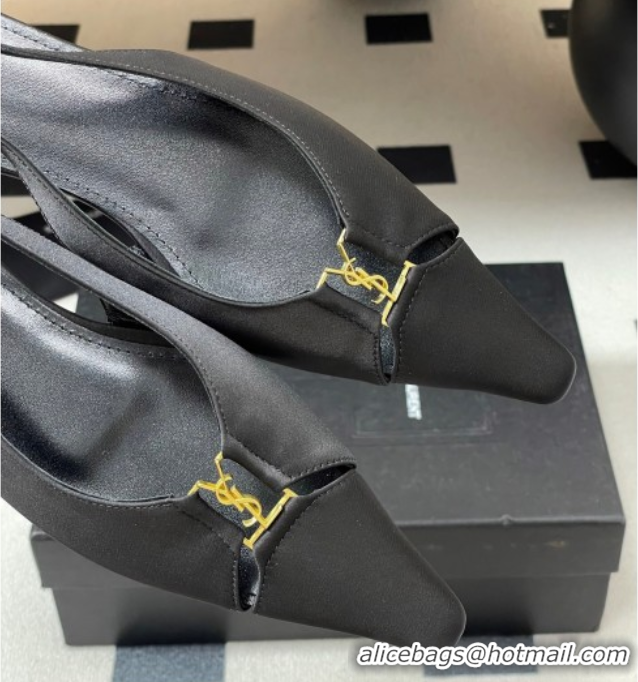 Duplicate Saint Laurent Babylone Flats Slingback in Satin Black 0825094