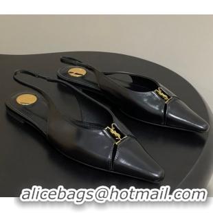 Hot Style Saint Laurent Babylone Flats Slingback in Shiny Calfskin Black 0825095