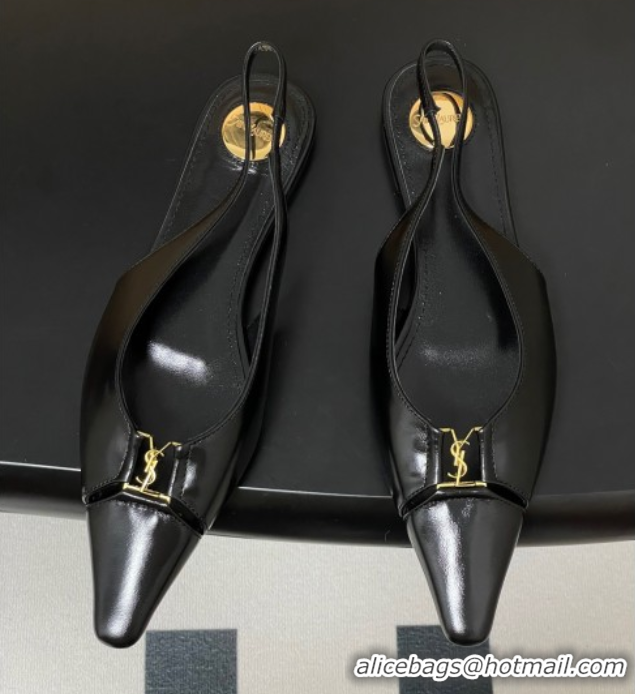 Hot Style Saint Laurent Babylone Flats Slingback in Shiny Calfskin Black 0825095