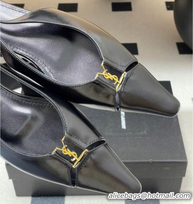Hot Style Saint Laurent Babylone Flats Slingback in Shiny Calfskin Black 0825095