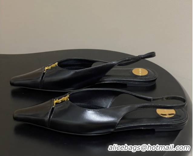 Hot Style Saint Laurent Babylone Flats Slingback in Shiny Calfskin Black 0825095
