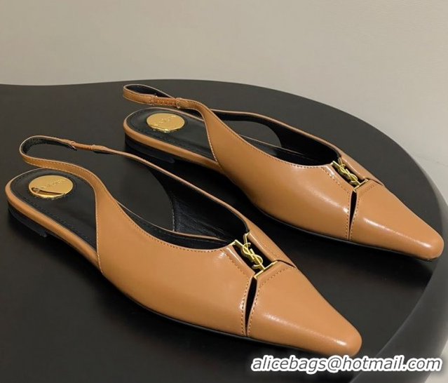 Purchase Saint Laurent Babylone Flats Slingback in Shiny Calfskin Yellow 0825096