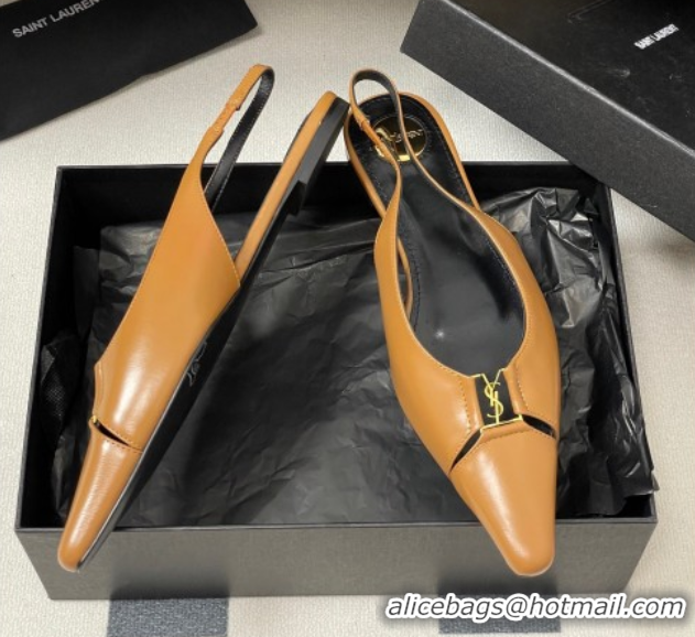 Purchase Saint Laurent Babylone Flats Slingback in Shiny Calfskin Yellow 0825096
