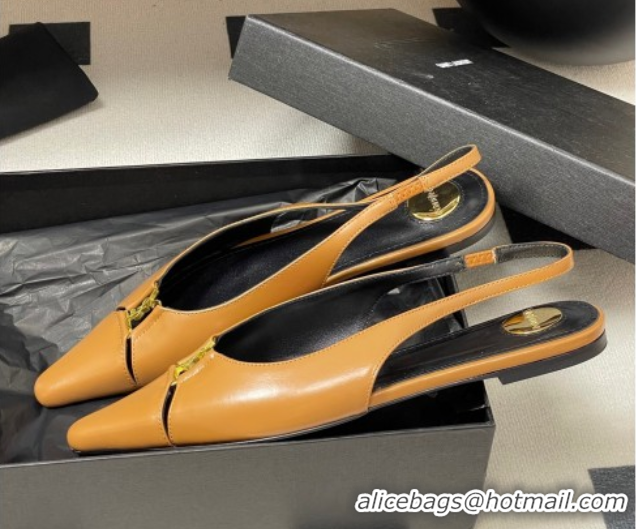 Purchase Saint Laurent Babylone Flats Slingback in Shiny Calfskin Yellow 0825096