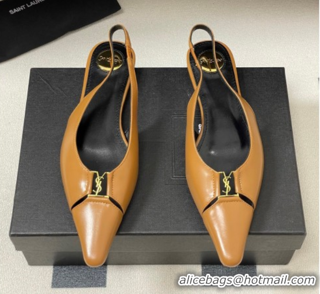 Purchase Saint Laurent Babylone Flats Slingback in Shiny Calfskin Yellow 0825096
