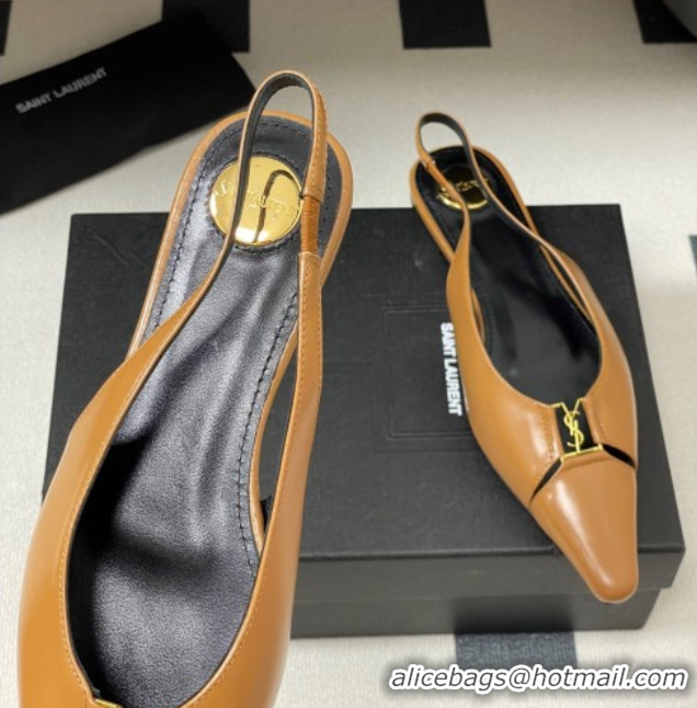 Purchase Saint Laurent Babylone Flats Slingback in Shiny Calfskin Yellow 0825096