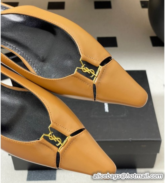 Purchase Saint Laurent Babylone Flats Slingback in Shiny Calfskin Yellow 0825096