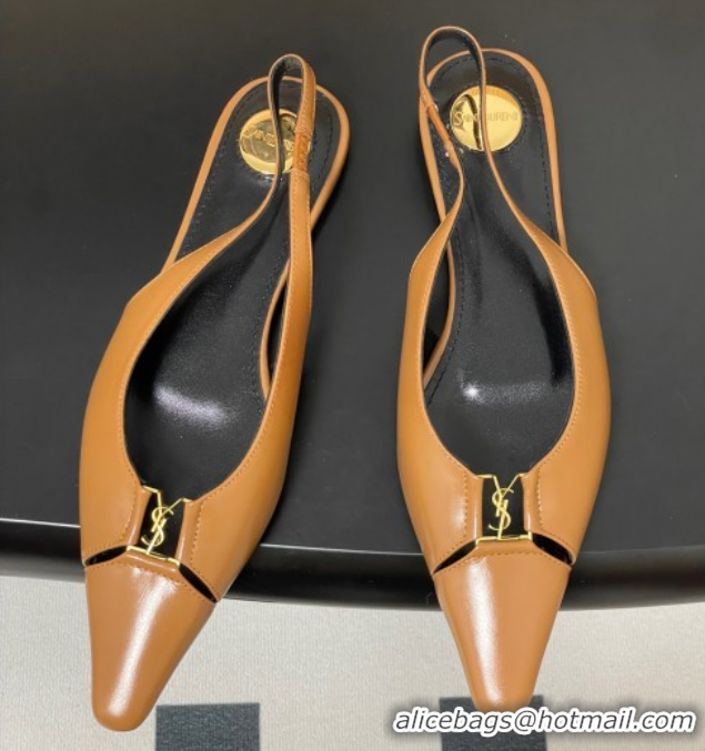 Purchase Saint Laurent Babylone Flats Slingback in Shiny Calfskin Yellow 0825096