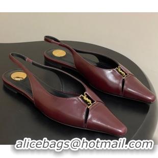 Stylish Saint Laurent Babylone Flats Slingback in Shiny Calfskin Dark Burgundy 0825097