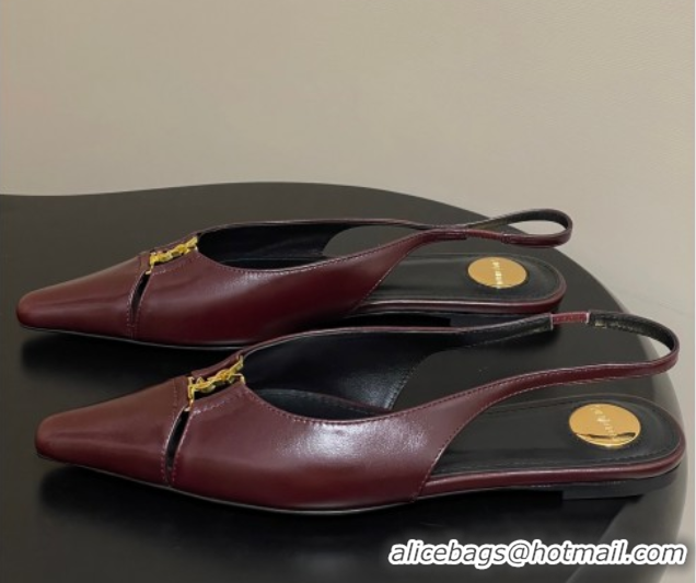 Stylish Saint Laurent Babylone Flats Slingback in Shiny Calfskin Dark Burgundy 0825097