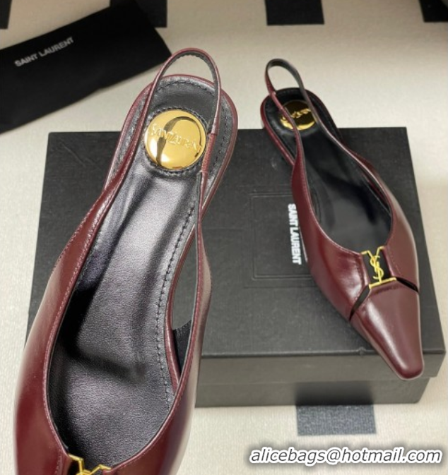 Stylish Saint Laurent Babylone Flats Slingback in Shiny Calfskin Dark Burgundy 0825097