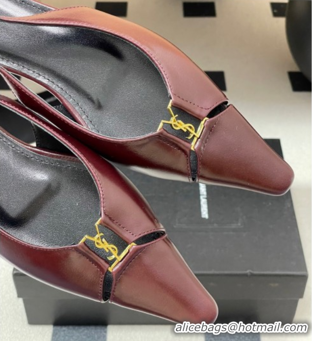 Stylish Saint Laurent Babylone Flats Slingback in Shiny Calfskin Dark Burgundy 0825097