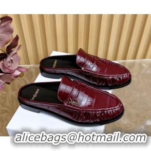 Good Product Saint Laurent Le Loafers Mules in Eel Embossed Leather Burgundy 0825098