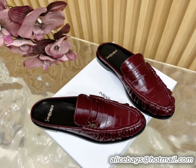 Good Product Saint Laurent Le Loafers Mules in Eel Embossed Leather Burgundy 0825098