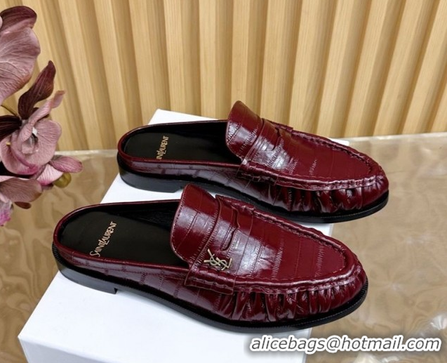 Good Product Saint Laurent Le Loafers Mules in Eel Embossed Leather Burgundy 0825098