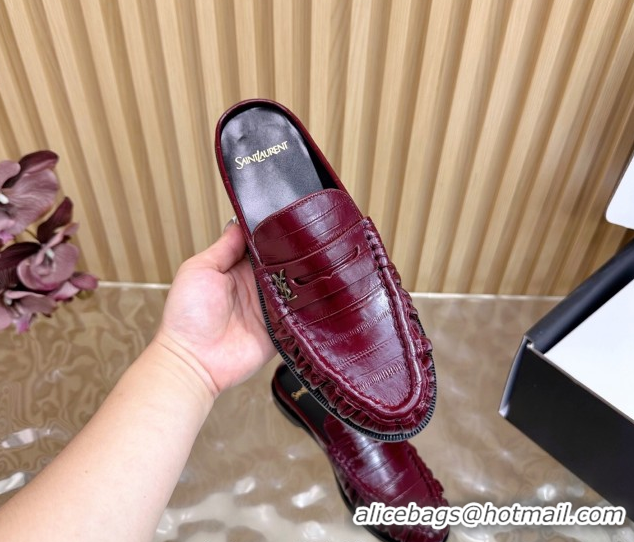 Good Product Saint Laurent Le Loafers Mules in Eel Embossed Leather Burgundy 0825098