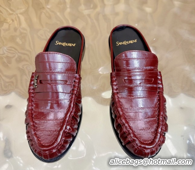 Good Product Saint Laurent Le Loafers Mules in Eel Embossed Leather Burgundy 0825098