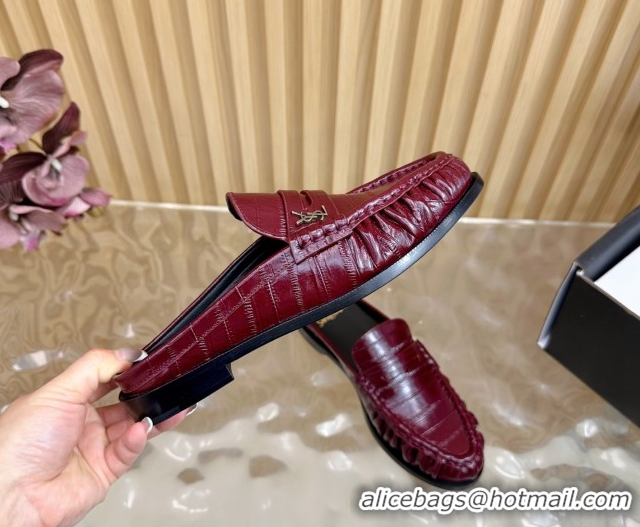 Good Product Saint Laurent Le Loafers Mules in Eel Embossed Leather Burgundy 0825098