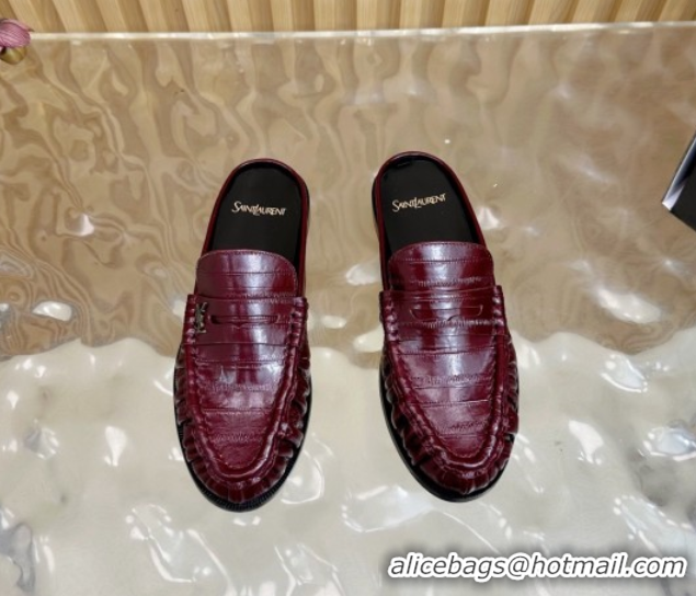 Good Product Saint Laurent Le Loafers Mules in Eel Embossed Leather Burgundy 0825098