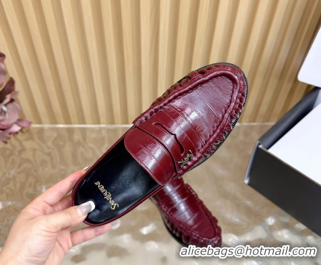 Good Product Saint Laurent Le Loafers Mules in Eel Embossed Leather Burgundy 0825098