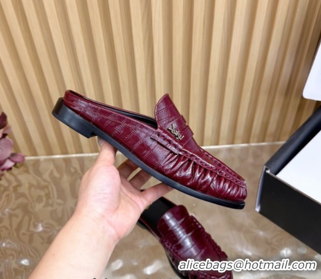 Good Product Saint Laurent Le Loafers Mules in Eel Embossed Leather Burgundy 0825098