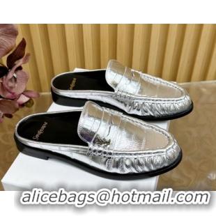 Purchase Saint Laurent Le Loafers Mules in Eel Embossed Leather Silver 0825102