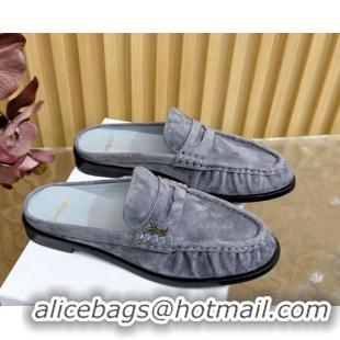 Grade Quality Saint Laurent Le Loafers Mules in Suede Grey 0825100