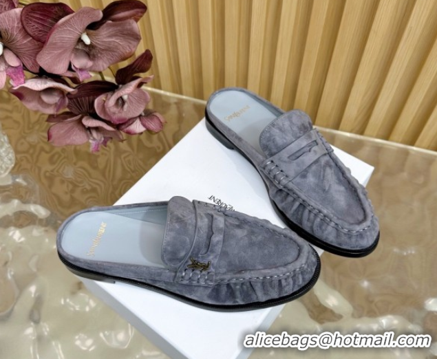 Grade Quality Saint Laurent Le Loafers Mules in Suede Grey 0825100