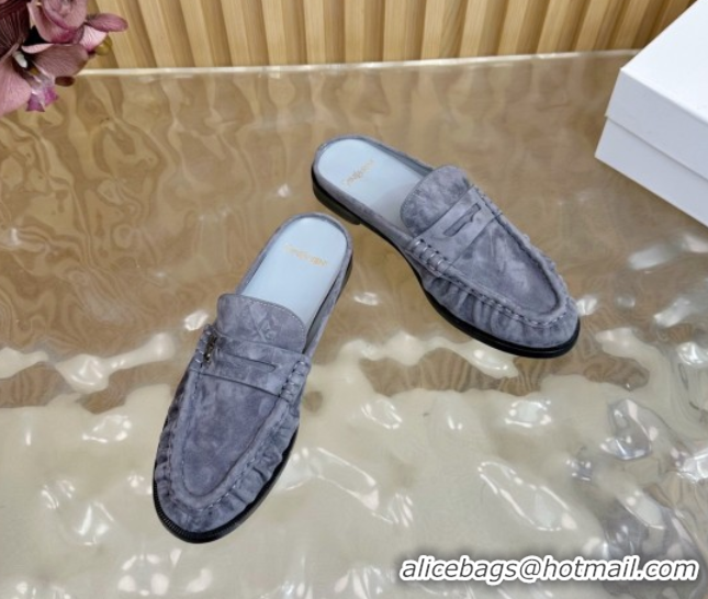 Grade Quality Saint Laurent Le Loafers Mules in Suede Grey 0825100