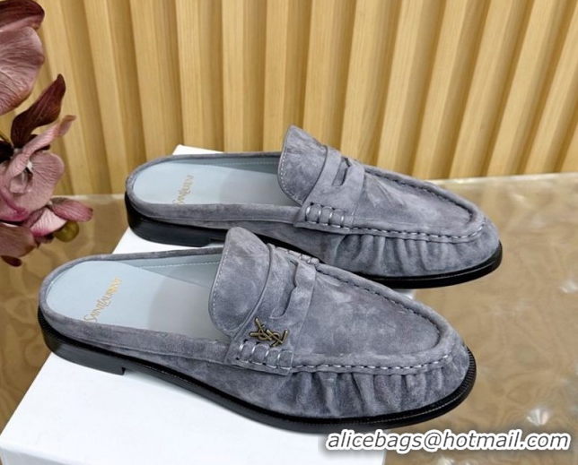 Grade Quality Saint Laurent Le Loafers Mules in Suede Grey 0825100
