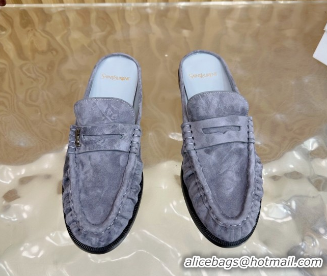 Grade Quality Saint Laurent Le Loafers Mules in Suede Grey 0825100