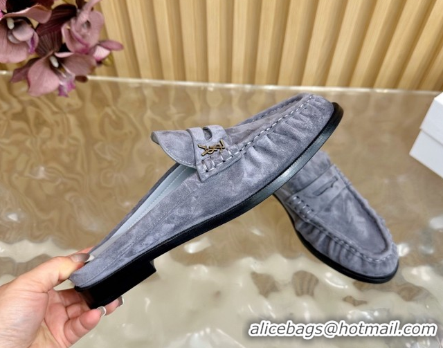 Grade Quality Saint Laurent Le Loafers Mules in Suede Grey 0825100
