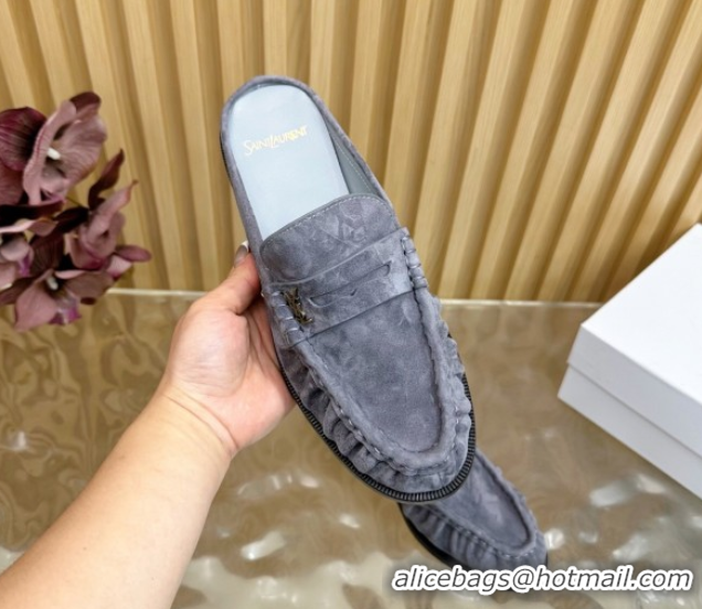 Grade Quality Saint Laurent Le Loafers Mules in Suede Grey 0825100