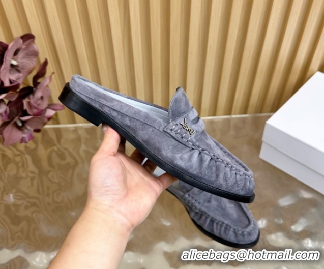Grade Quality Saint Laurent Le Loafers Mules in Suede Grey 0825100