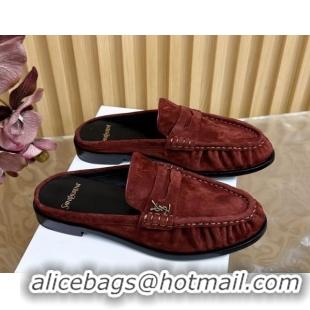 Best Grade Saint Laurent Le Loafers Mules in Suede Deep Brown 0825103