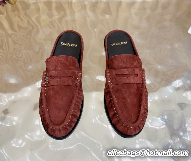 Best Grade Saint Laurent Le Loafers Mules in Suede Deep Brown 0825103