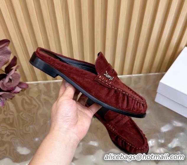 Best Grade Saint Laurent Le Loafers Mules in Suede Deep Brown 0825103