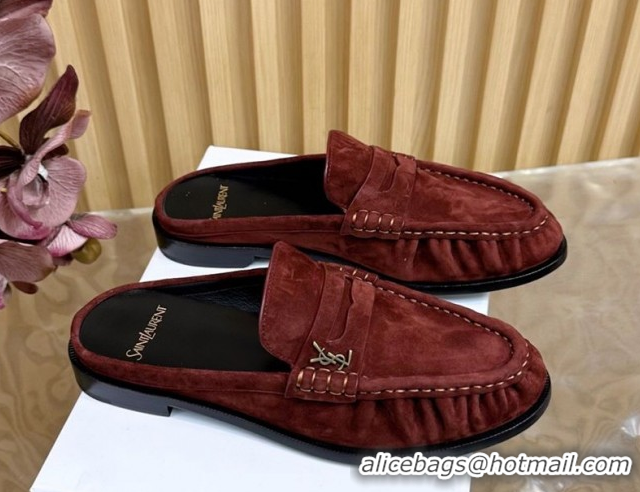Best Grade Saint Laurent Le Loafers Mules in Suede Deep Brown 0825103