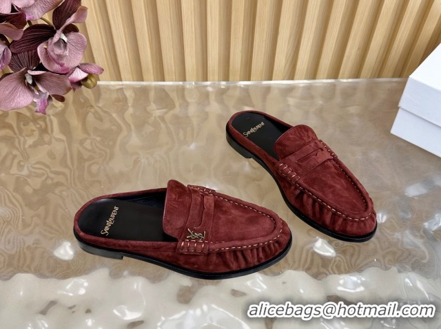 Best Grade Saint Laurent Le Loafers Mules in Suede Deep Brown 0825103