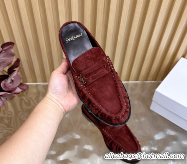 Best Grade Saint Laurent Le Loafers Mules in Suede Deep Brown 0825103